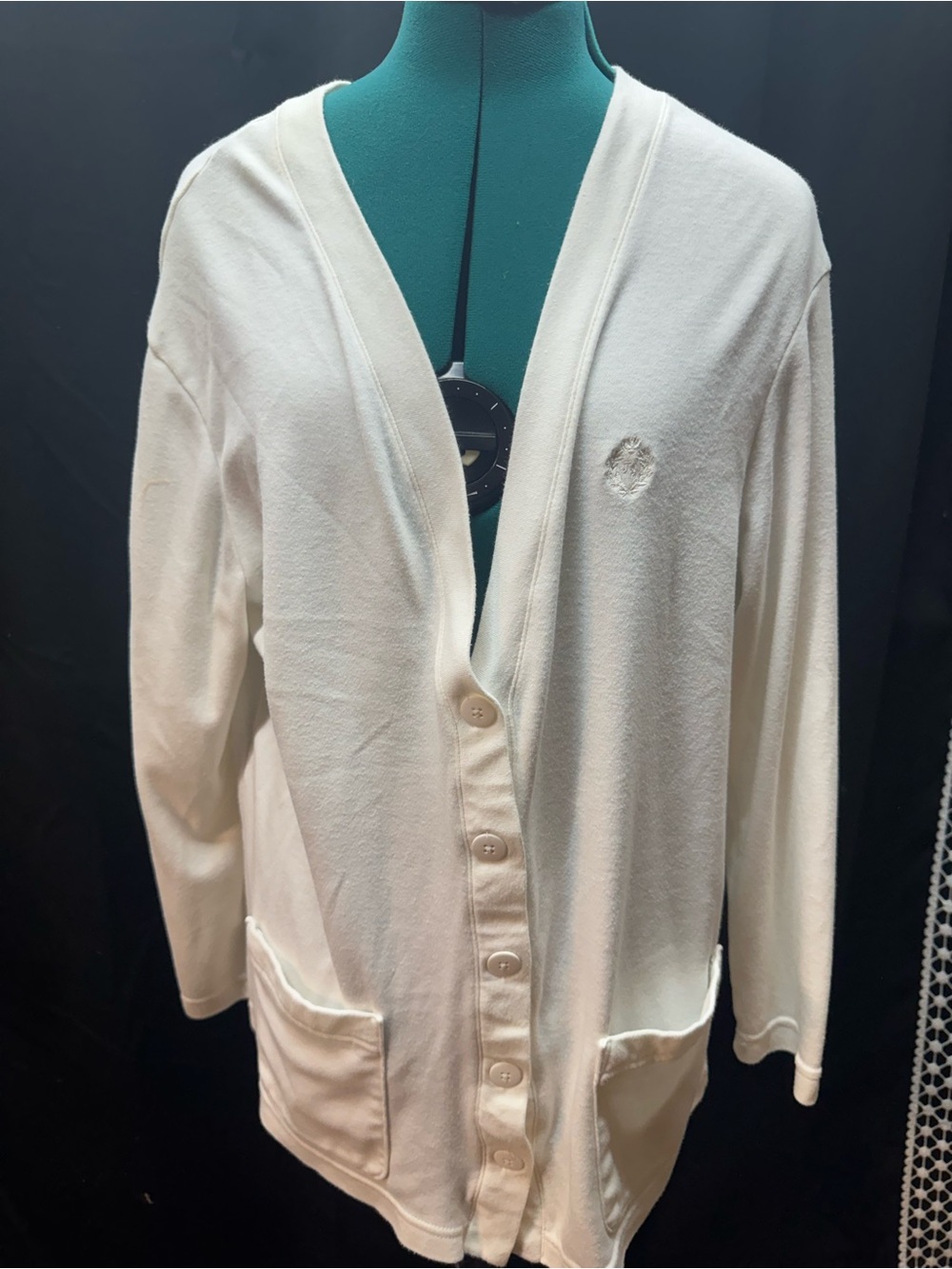 Jaclyn Smith Cream Button-Front Cardigan with Pockets
